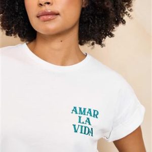 T-shirt Elinea white artwork voor&achterkant