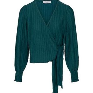 Top Cirelle teal top met overslag en V-hals Lofty manner