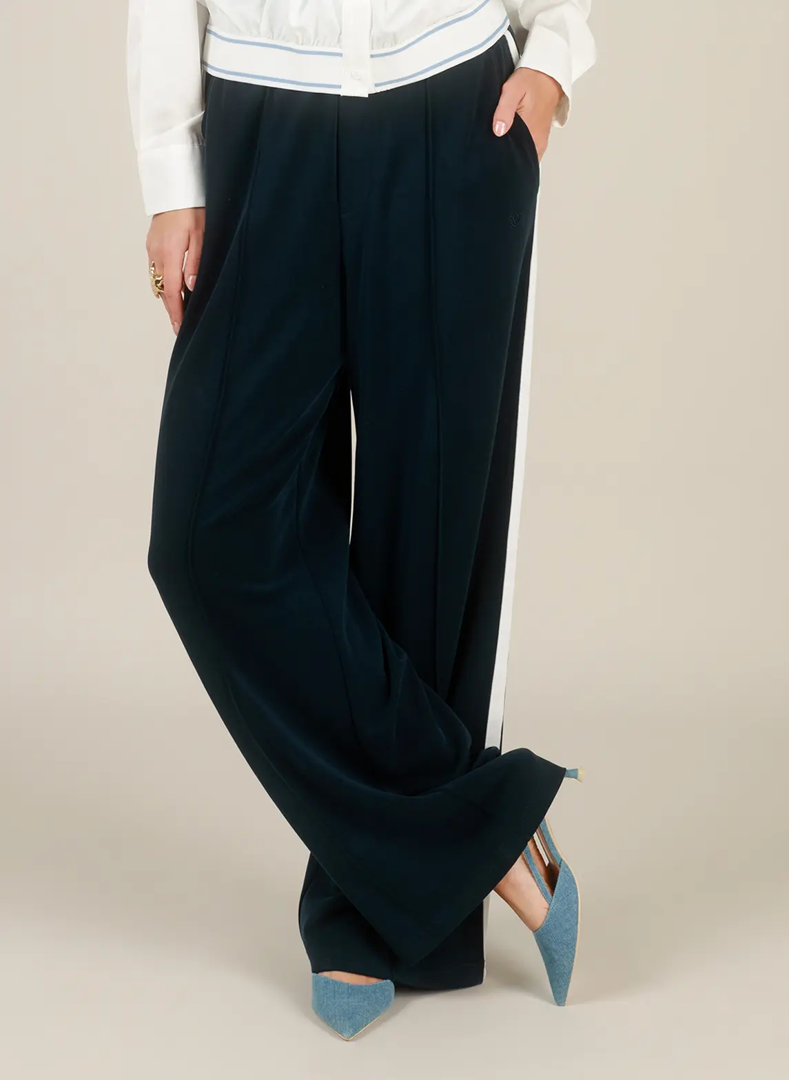 Broek Ilma donker blauw navy/offwhite streep Yest