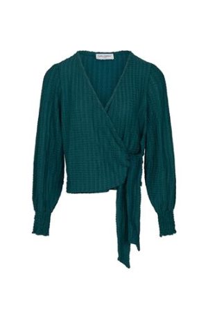 Top Cirelle teal top met overslag en V-hals Lofty manner