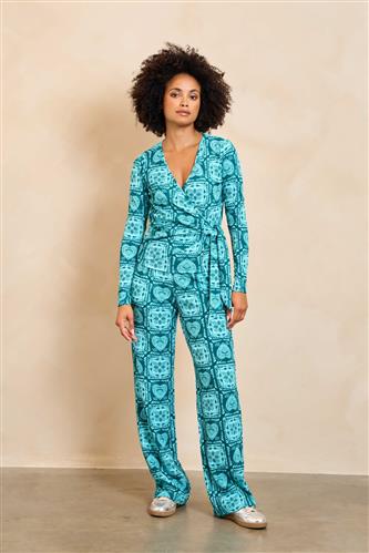 Top Aven teal top met print en overslag Lofty manner
