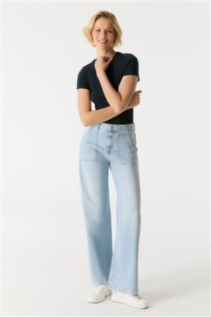 Lulu aqua blue High Waist Full Length Patch Pocket Jeans