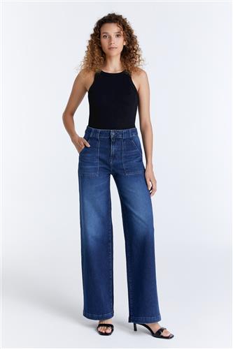 Lulu dark blue High Waist Full Length Patch Pocket Jeans COJ