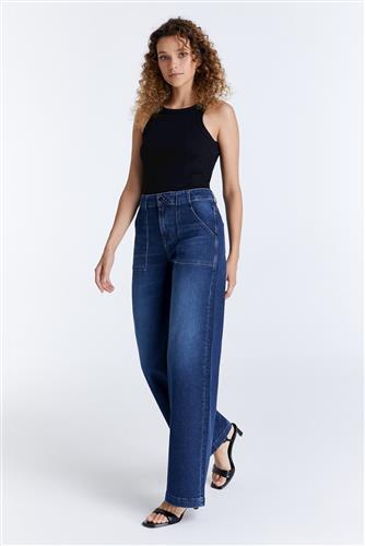 Lulu dark blue High Waist Full Length Patch Pocket Jeans COJ