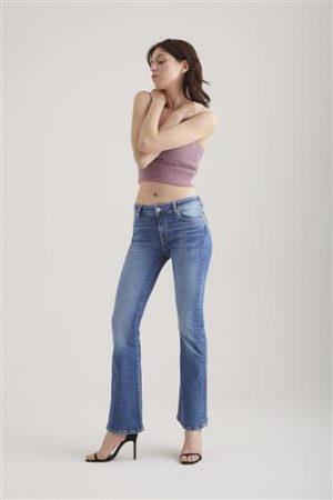 Laura medium blue Mid Waist Full Length 5 Pocket Jeans COJ