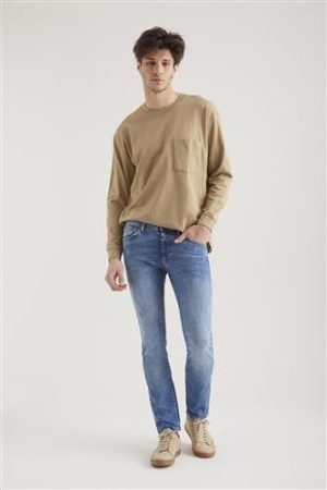 Leo medium blue Mid Waist Regular Length Super Flex 5 Pocket Jeans COJ