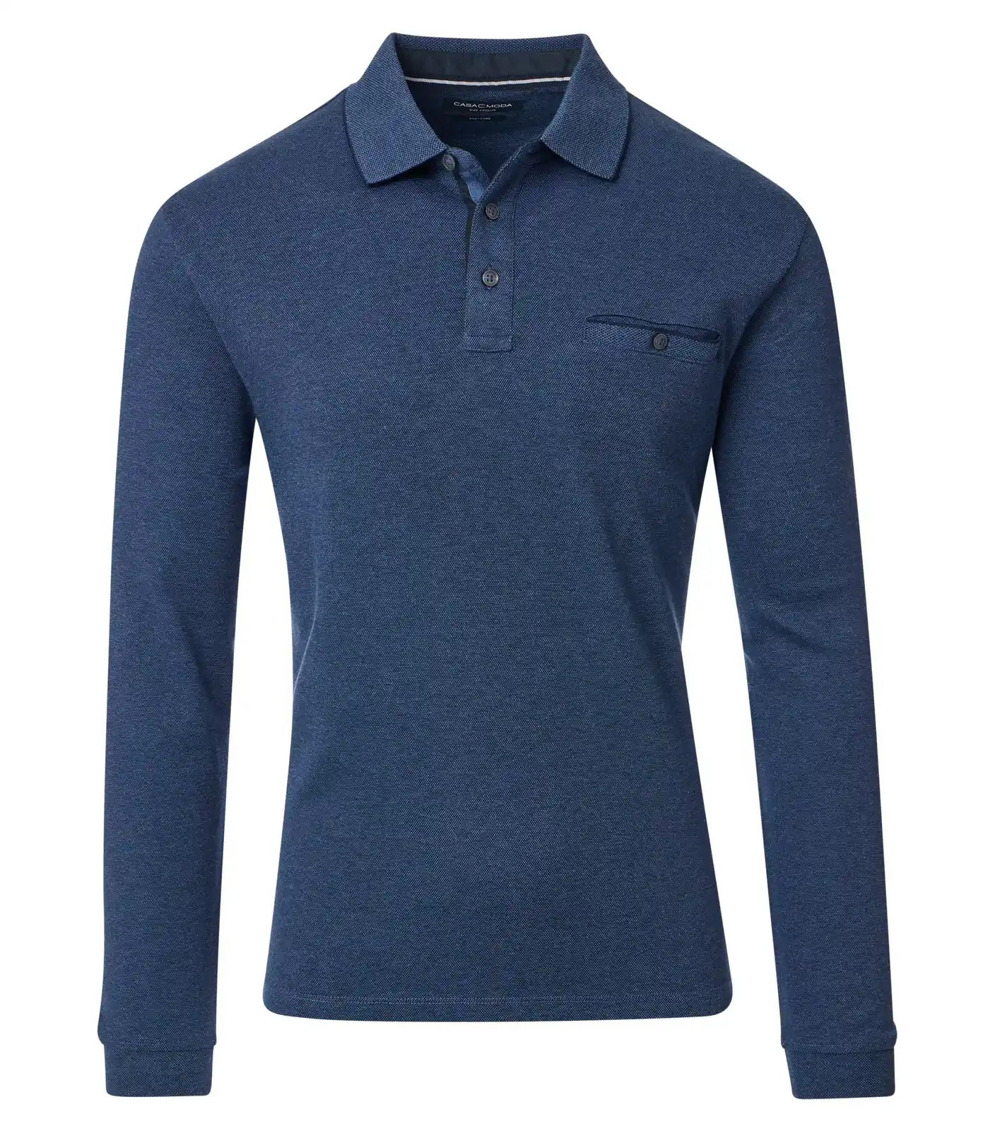 Polo,gesteept,lange mouw blauw +borstzak Casa Moda