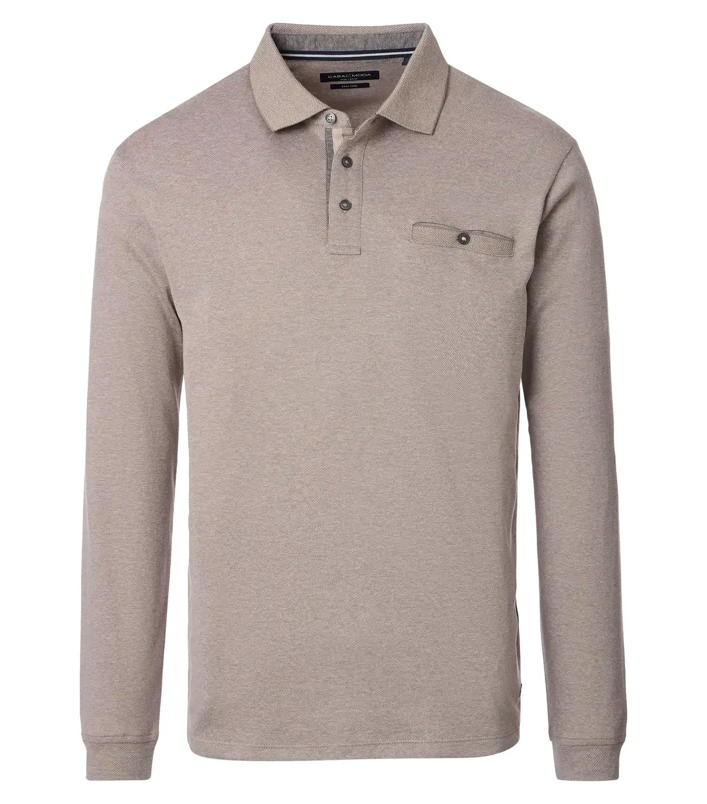 Polo,gesteept,lange mouw plaza taupe borstzak Casa Moda
