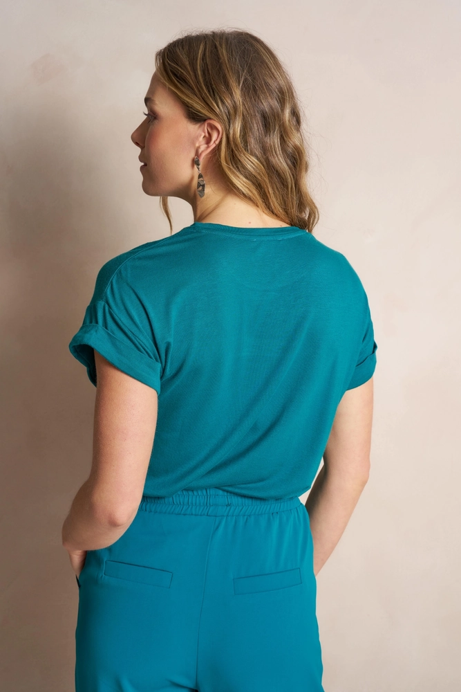 T-shirt Miora teal artwork op de borst Lofty Manner
