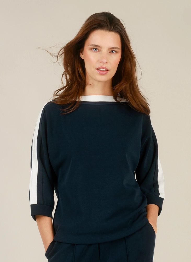 Inaya gebreide trui witte streep-blauw Yest
